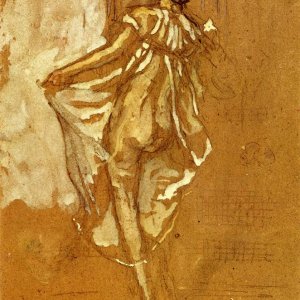 A Dancing Woman in a Pink Robe, Seen from the Back