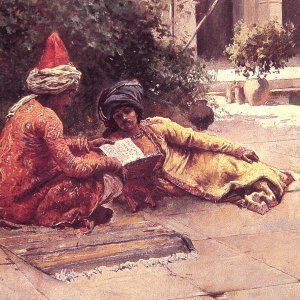 Two Arabs Reading in a Courtyard