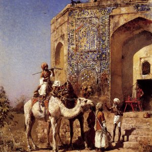 Old Blue Tiled Mosque Outside Of Delhi India