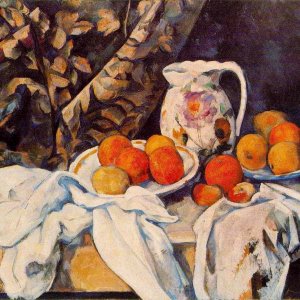 Still Life with Curtain and Flowered Pitcher