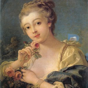 Young Woman with a Bouquet of Roses