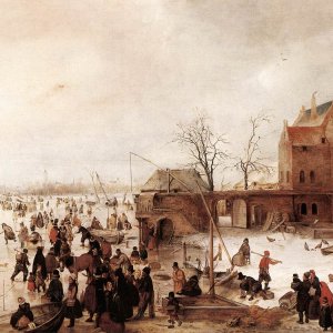 A Scene On The Ice Near A Town