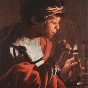 Boy Lighting a Pipe