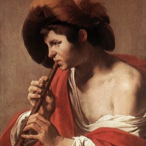 Boy Playing a Recorder
