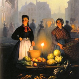 A Market Stall By Moonlight