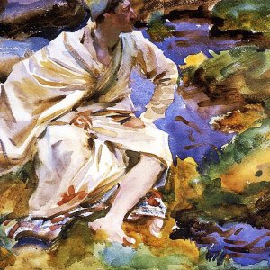 A Man Seated by a Stream, Val d'Aosta, Purtud