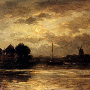 View Of The Spaarne Haarlem By Moonlight