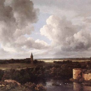 An Extensive Landscape With A Ruined Castle And A Village Church