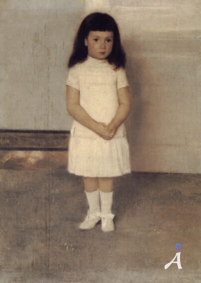A Portrait of a Standing Girl in White